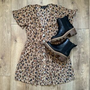 Kivari Nomade Leopard Print Babydoll Dress | Size Small | Button Front 🐆